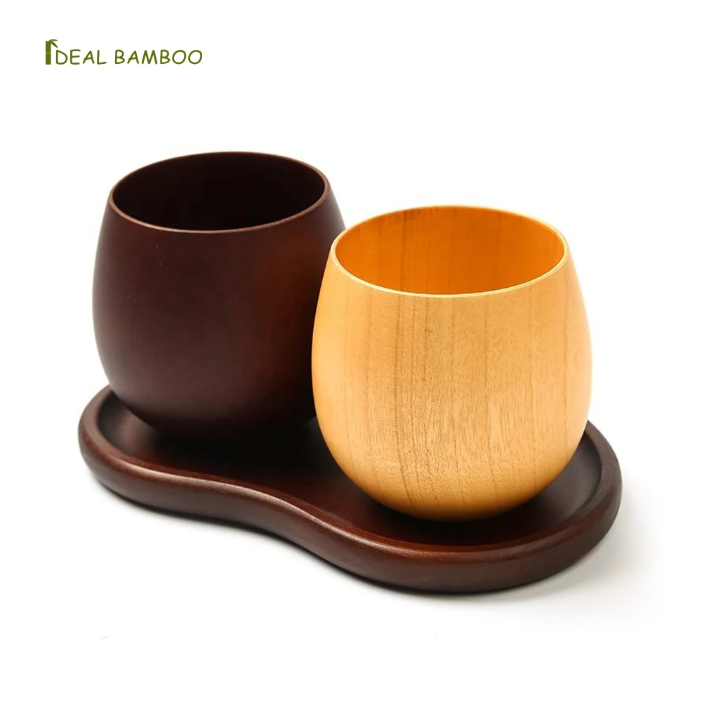 Natural Japanese Two-Color Wooden Big Belly Mug Reusable Jujube Wood Pot-Bellied Cup Water Tea Beer Coffee Milk Handmade PC Gift