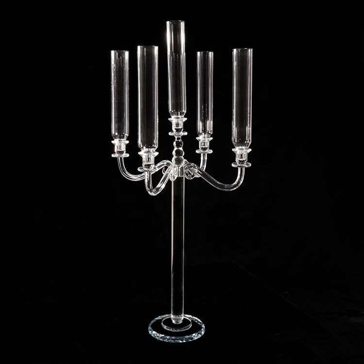 
 MH-ZT333 5 руки стеклянный ураган трубки с украшением в виде кристаллов канделябры свадебного стола  