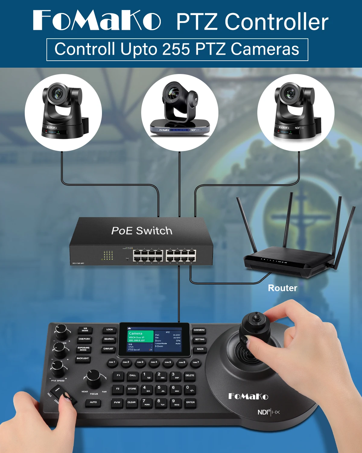 Hot Sale KC608N PTZ Controller PoE NDI Camera Controller IP PTZ