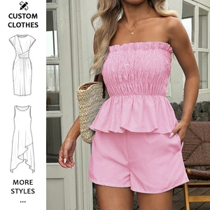 Women's sets garment factory casual ruffles 2 piece set strapless shorts sets clothes women