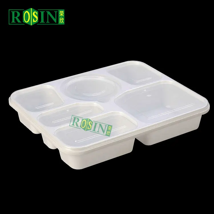 6 Compartments Microwave Safe Disposable Reusable Takeaway Bento Lunch Box Plastic Food Meal Prep Container With Lid