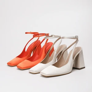 1229-3  Elegant Ladies High Heels Sandals Femme Square Toe  Sexy Ladies 9.5cm Block High Top  Autumn Spring Winter