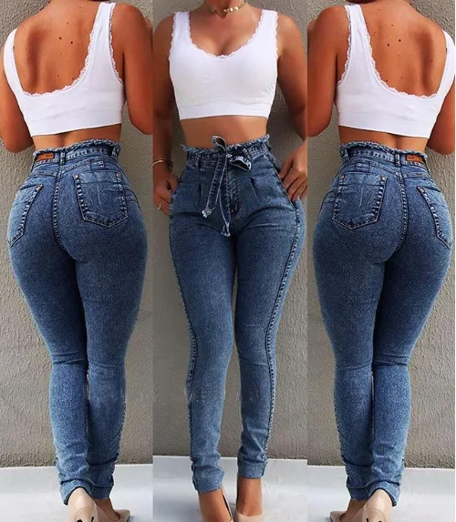 Lace-up Jeans For Women Slim Fit High Waist Pencil Trousers Vintage ...