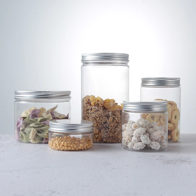 100ml 150ml 200ml 400ml 4oz 8oz Food Grade Cosmetic Packaging Clear PET Wide Mouth Plastic Jar with Aluminum Plastic Lid