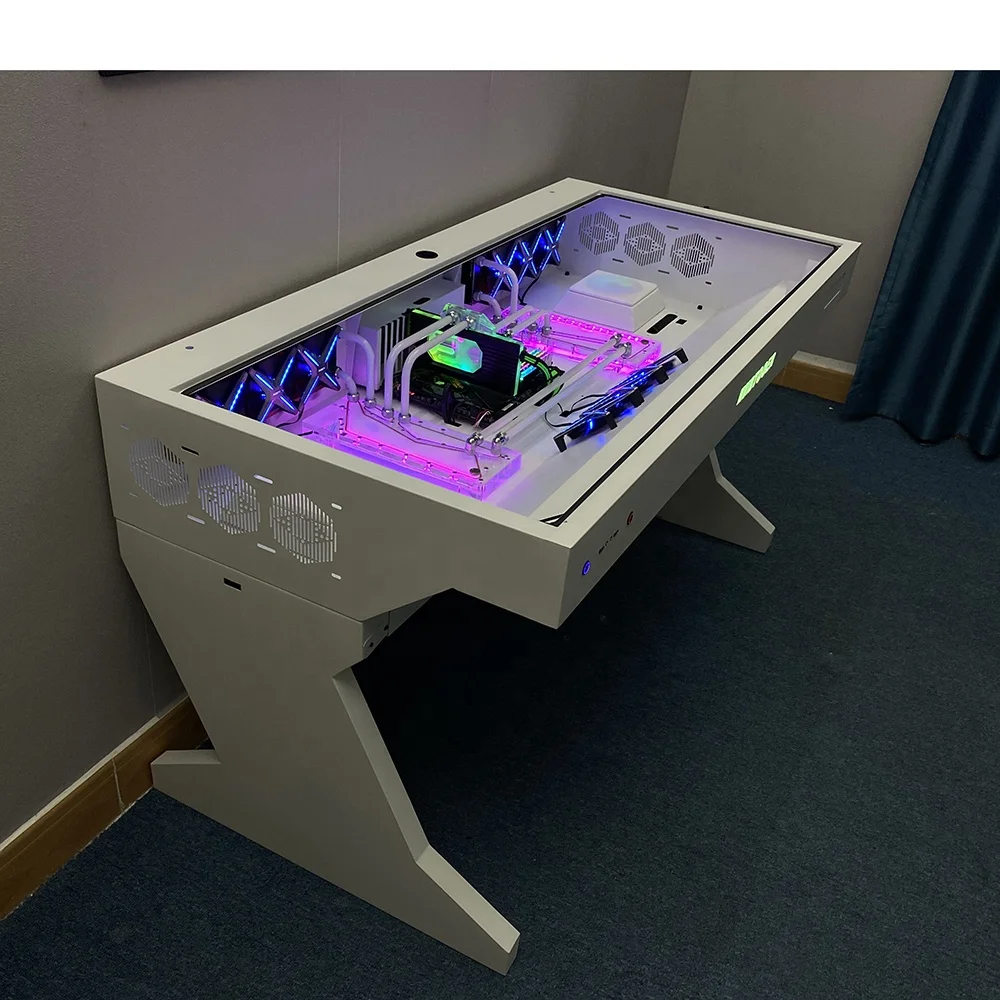 Best Selling White Color  Computer Corner Desk Office Gaming Desk with RGB LED Lights 963833