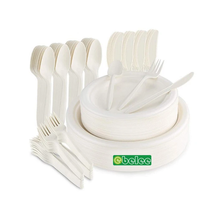 100% Compostable Paper Plates  3 Compartment Disposable Plates Heavy-Duty Quality, Natural Bagasse