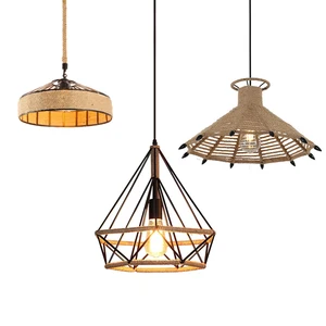 Farmhouse Lamp Decor Lighting for Home Vintage Asian Style Hanging Chandelier for Restaurant Creative Hemp Rope Pendant Light