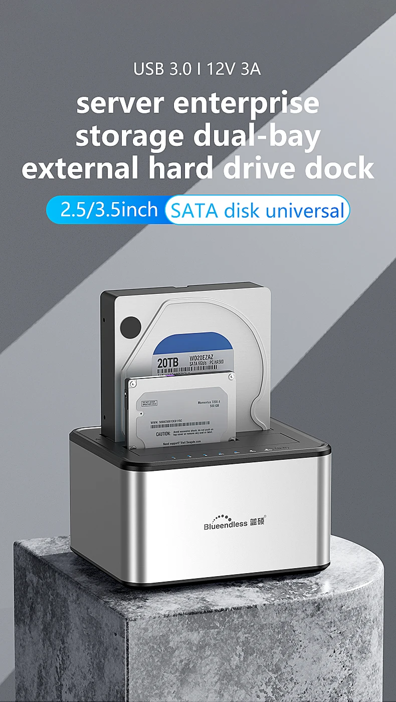 Portable Laptop USB3.0 Dual Bay SSD HDD SATA Hard Drive Disk Cloner ...