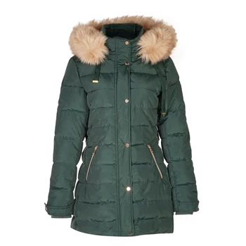 Hooded Quilted Green Long Faux Fur Jacket Woman Padded Jacket Coat Woman Jacket