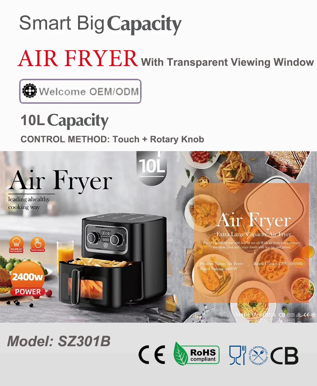 Hot Sale 10l Air Fryer Oven Big Capacity Smart Air Fryer With