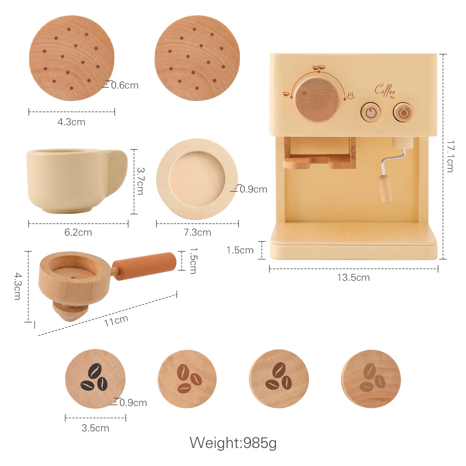 Kids Coffee Machine Toy Set Wooden Toddler Coffee Maker Toy Espresso
