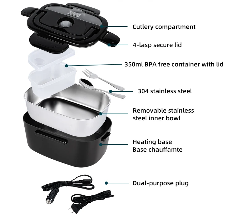 1.5l Portable 60w Electric Lunch Box Fast Heating Food Container For