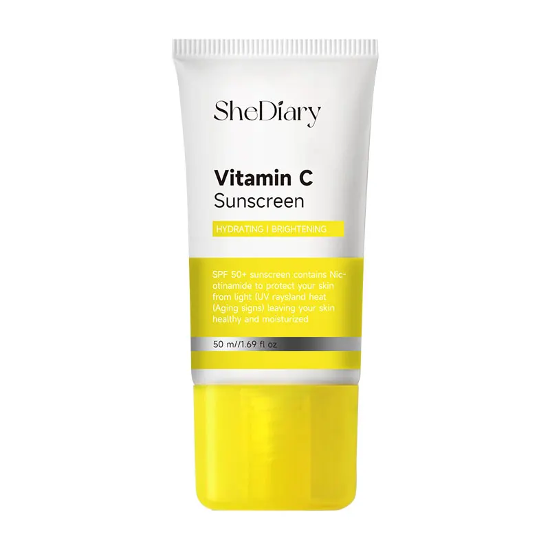 SheDiary Etiqueta privada personalizada Protector solar orgánico con vitamina C SPF 50 Crema protectora solar facial blanqueadora