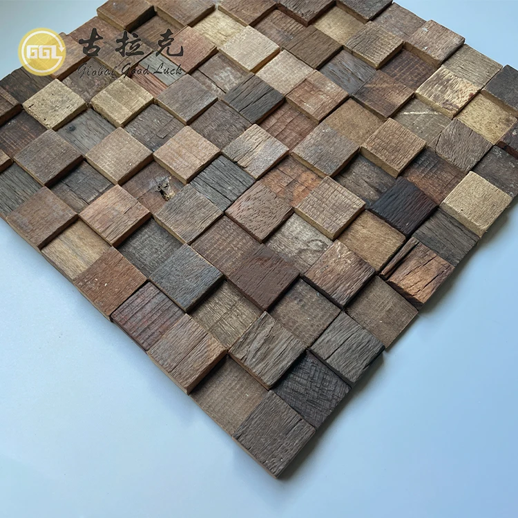 Mini Square Mosaic Tile 3D Mosaic Wood Cube Panel for Home Decor factory