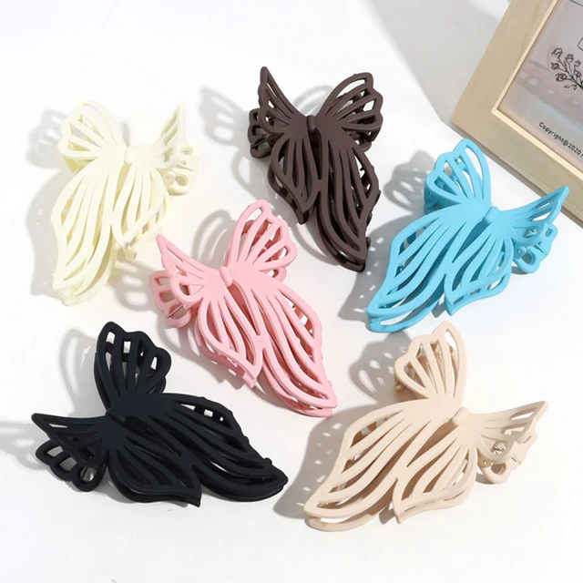 Large Frosted Butterfly Hair Clip Claw 11.5cm Solid Color Hollow Bowknot Claw Clip Matte Princess Sweet Girl Bow Grab Clip