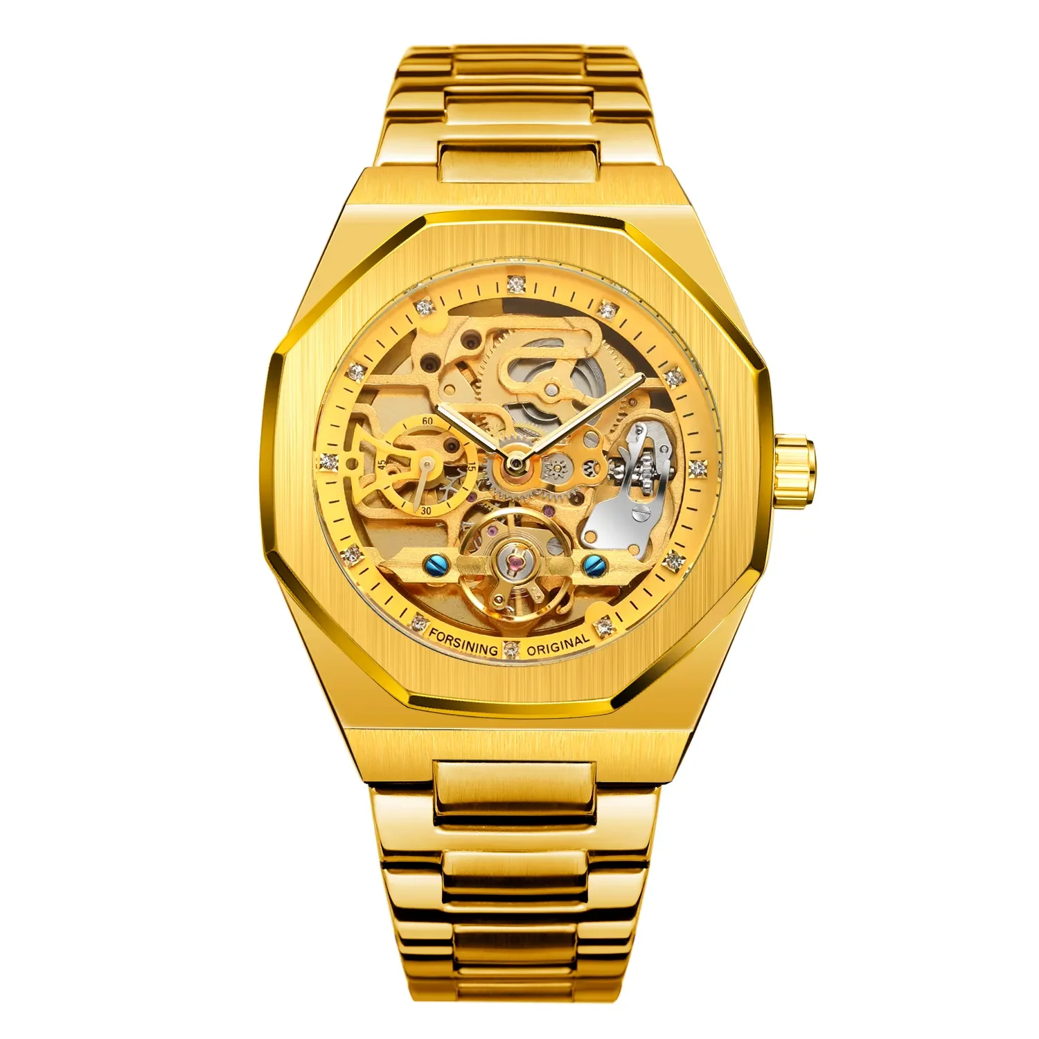 China Supplier Stainless Steel Band Luxury Skeleton Mechanical Watch Custom Logo Automatic Watch for Men