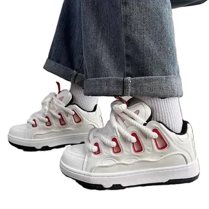 2026 Winter Trendy Black Niche Men's Sneakers Versatile Thick-Soled Height Increasing Loafers with Lace-Up Closure for Couples