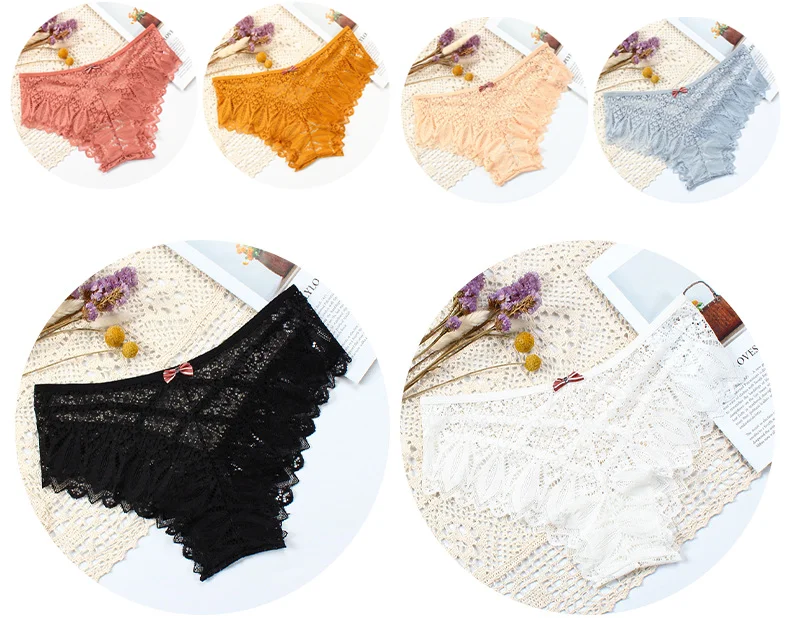 Women's Lace Stretch Hipster Underwear Back Cross Bandage Bikini Lace