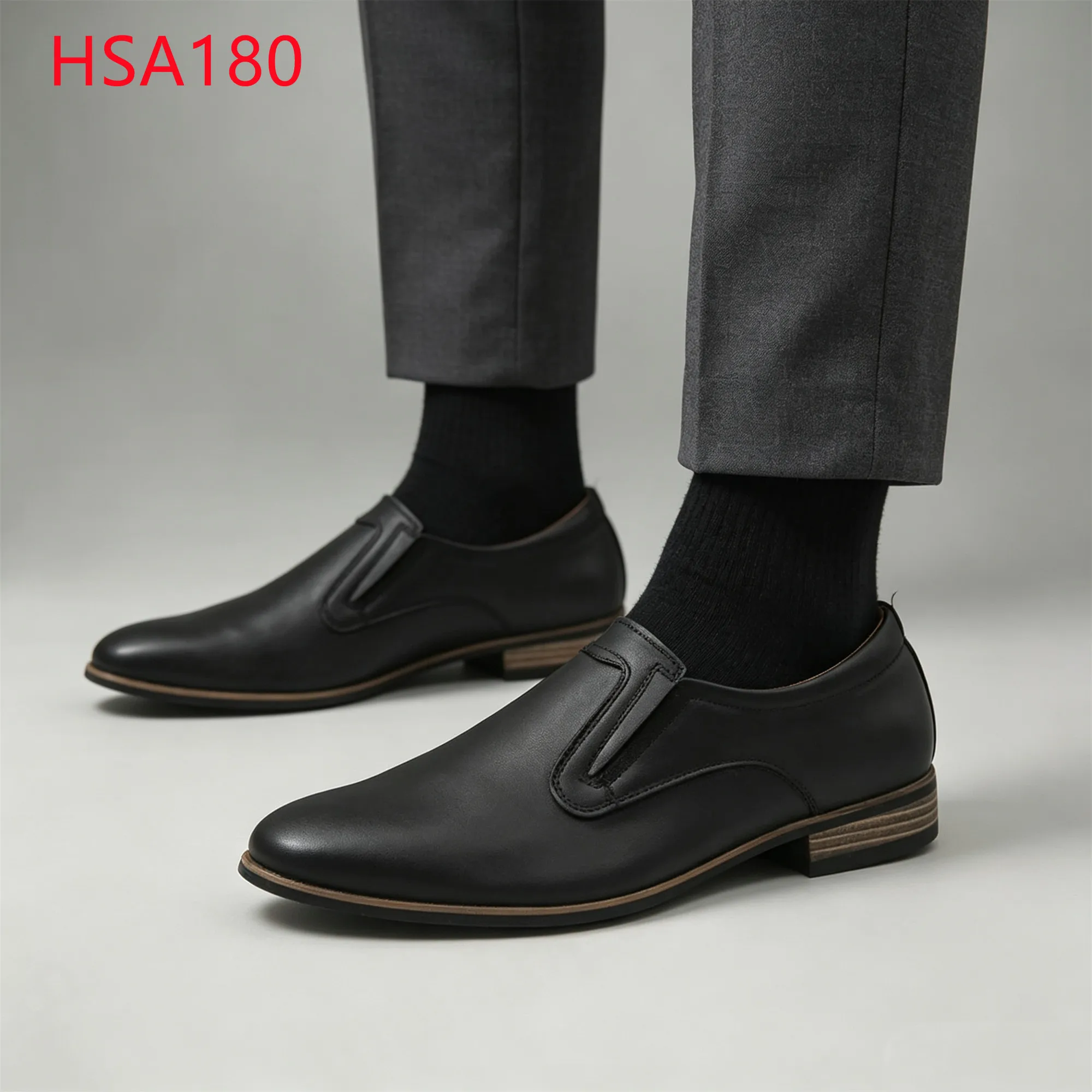 LXG,Formal Interview Pointed Toe Design Hua Singh Men Leather Shoes Cambodia Wood-grain Rubber Sole Pull-on Uniform Shoes HSA180