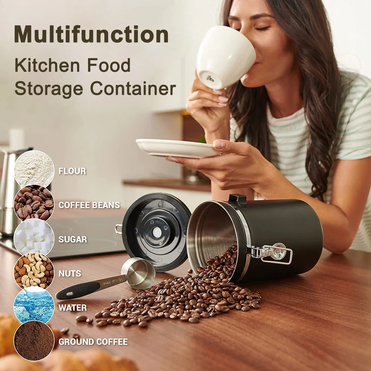 1000g Stainless Coffee Bean Canister Storage Container - Image 3