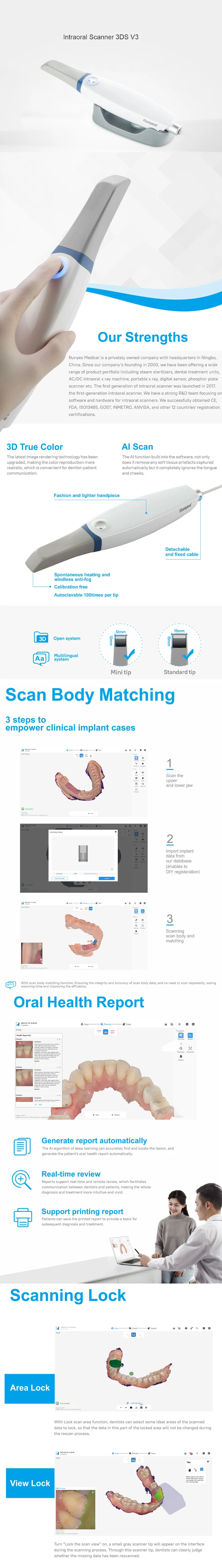 Runyes 3D digital dental oral canner with scanning software real color/Dental intraoral scanner unit