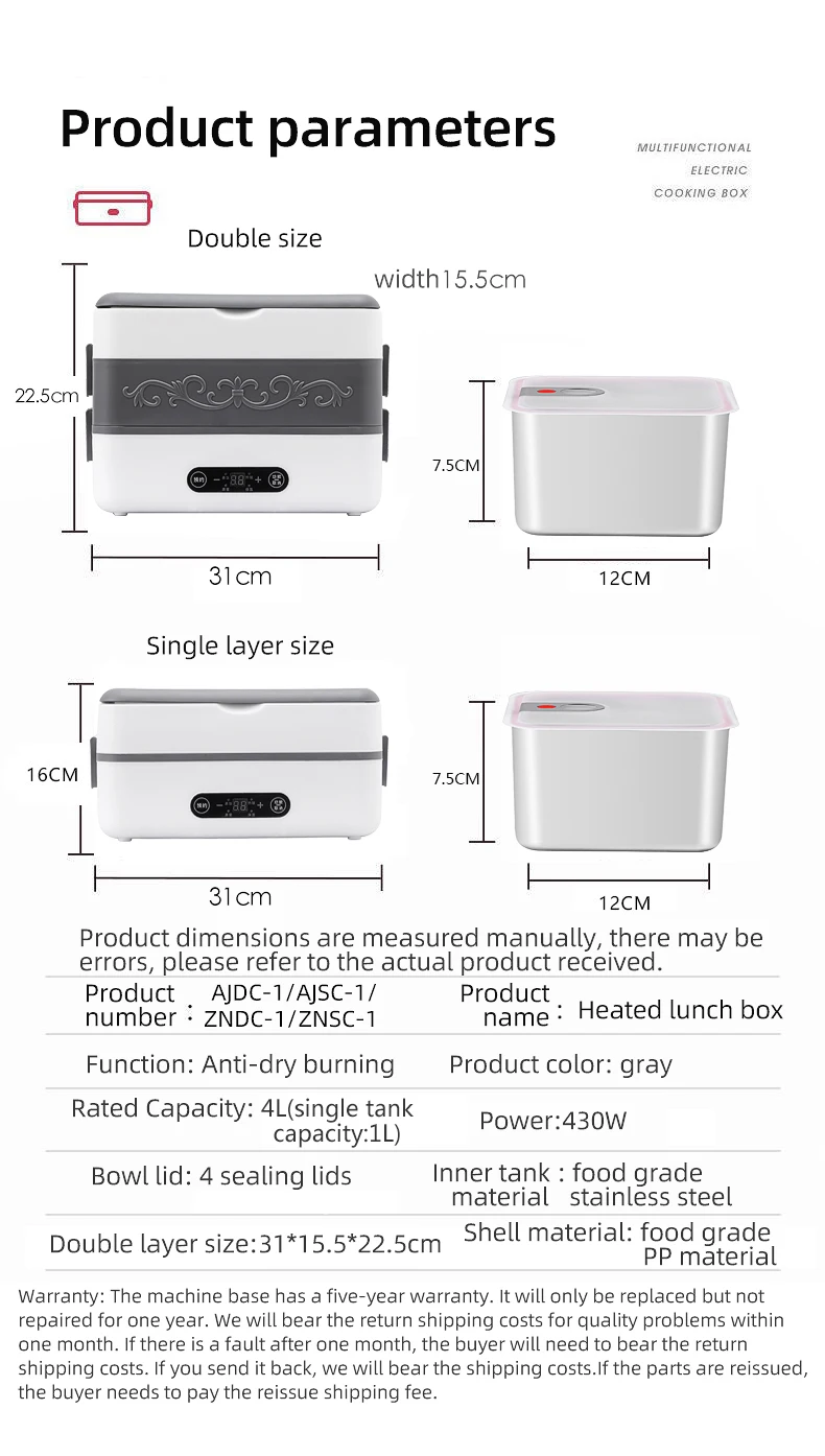 Vente directe d'usine multifonctionnel 2L chauffage cuisson boîte à lunch 304 en acier inoxydable portable chauffé boîte à lunch