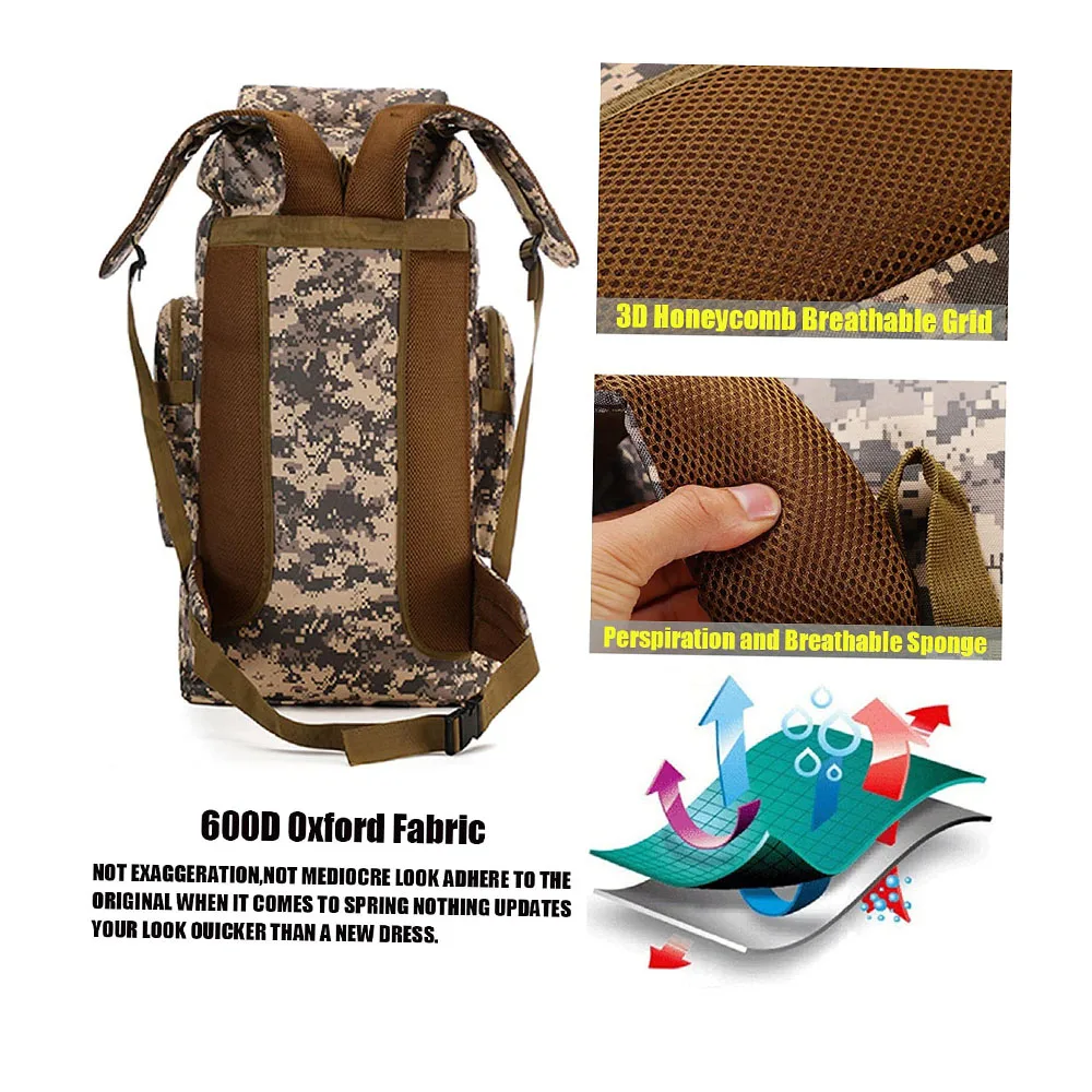 Oleaderbag Practical Assault Backpack 70L Large Capacity Waterproof Bag Outdoor Camouflage Backpack Hiking Bag