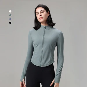 Women Windproof Yoga Sports Gym Jacket Long Sleeve Coat Thumb Hole Zipper Tight Lightweight Breathable Running Sportswear Jacket