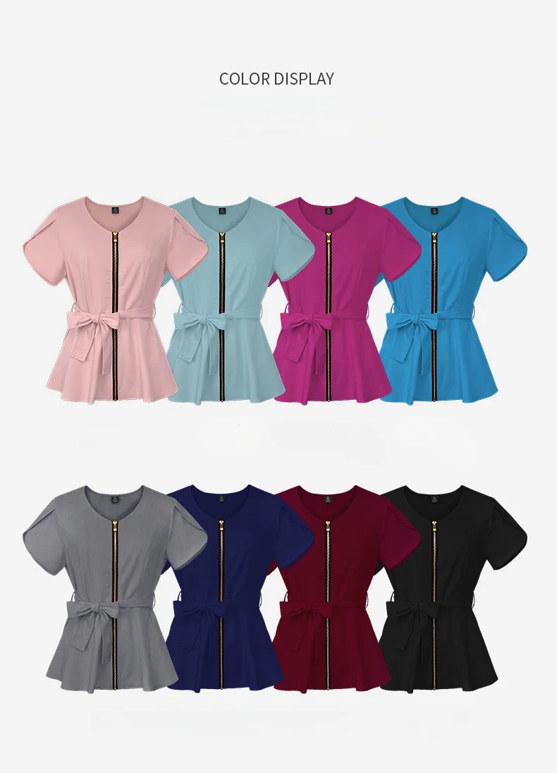 Nursing Uniform Sets Women's Fashion Lace-up Waist Short-sleeved Elastic Overalls Scrubs Nurse Uniforms for Hospital Top & Pants