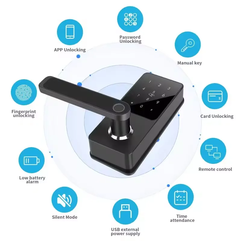 Locstar Smart Locks Keyless RFID Card Password Digital Fingerprint Electronic Aluminum Door Smart Lock for Front Door