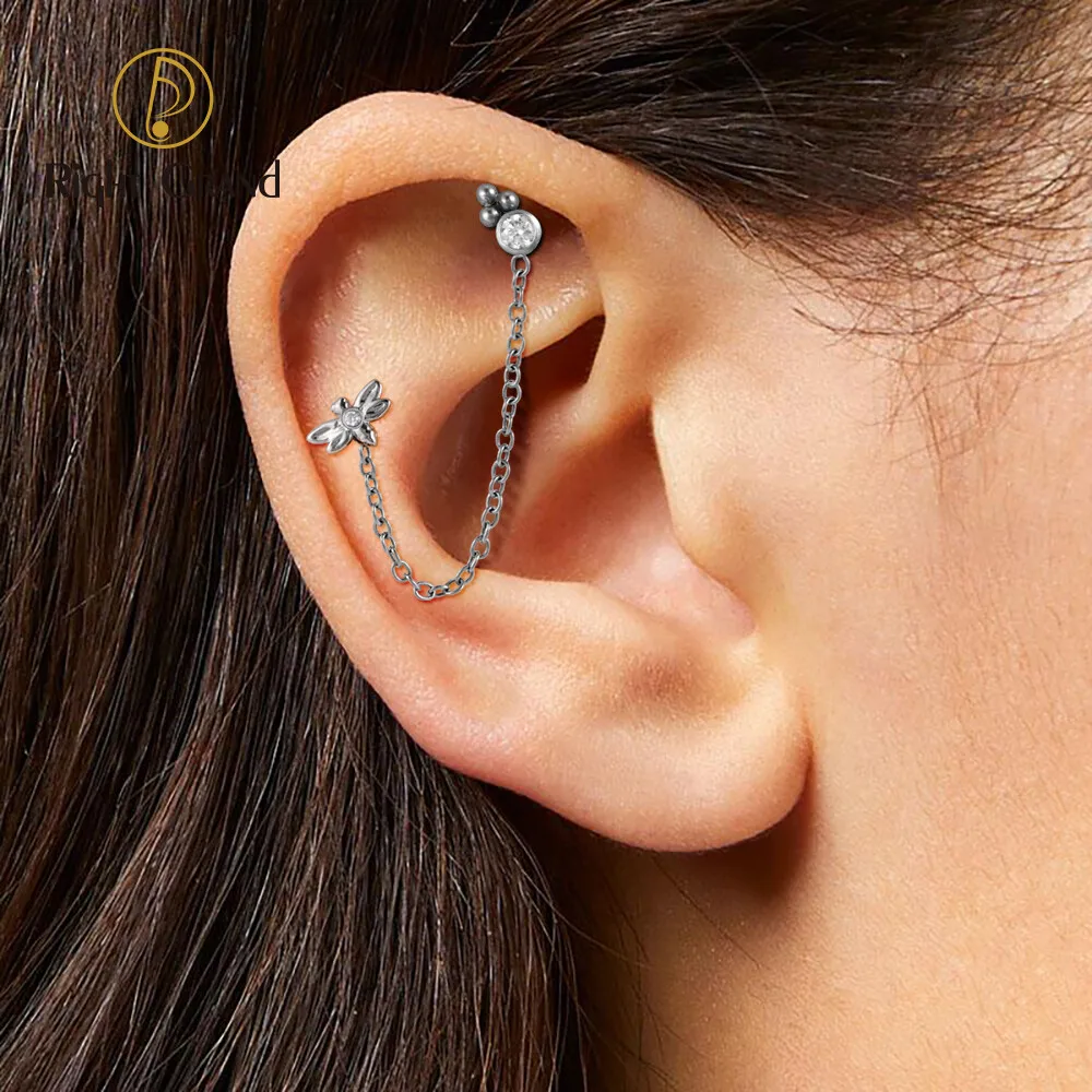 Titanium Threadless Push Pin Cz Labret Tassel Stud Earring Cartilage