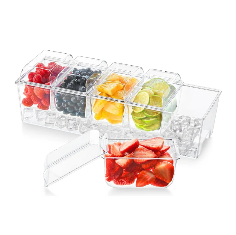 4 Compartments Pet Material Transparent Plastic Chilled Condiment
