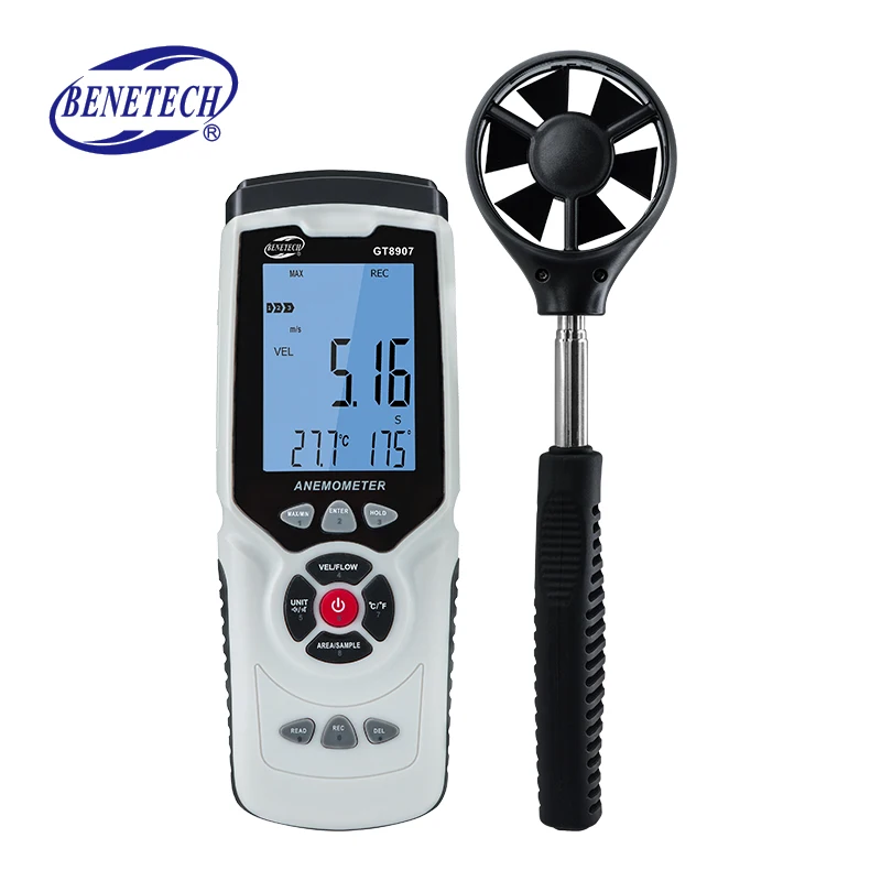 GT8907 скорость ветра потока воздуха Измерение температуры Анемометр цифровой