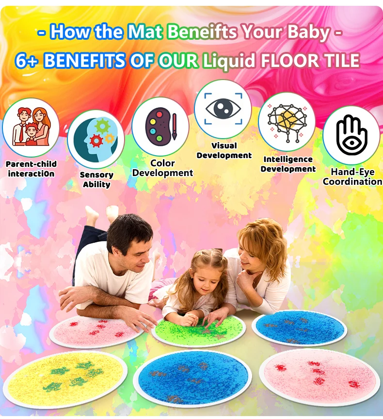 Montessori sensory floor mat for children's educational toys UV reflective sensory liquid floor tiles for fidgets toys details