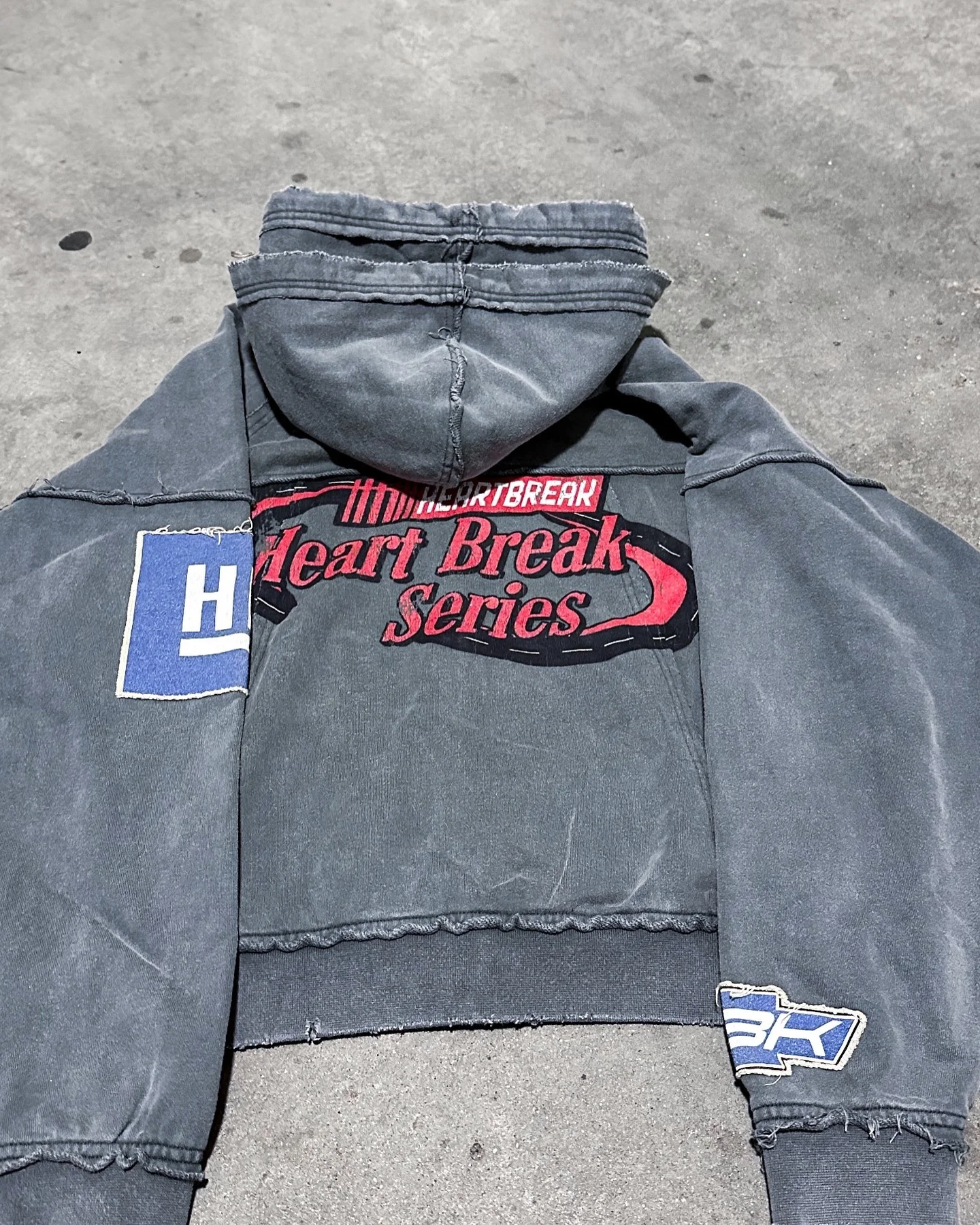 Salati Custom Cotton French Terry Oversized Double Hooded Applique Embroidery Vintage Distressed Stone Acid Wash Hoodies for Men gallery 4