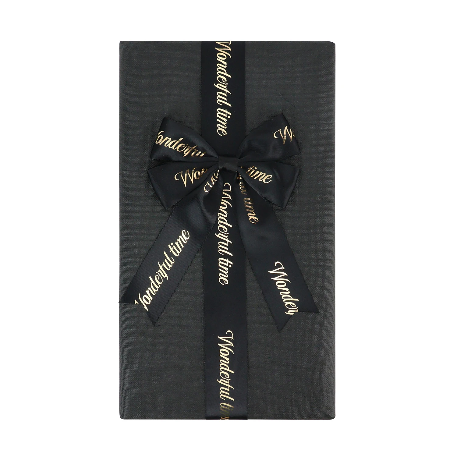 High Quality Custom Printed Box Decoration Pre-tied Elastic Satin Black Ribbon Bow With Logo for Gift Box