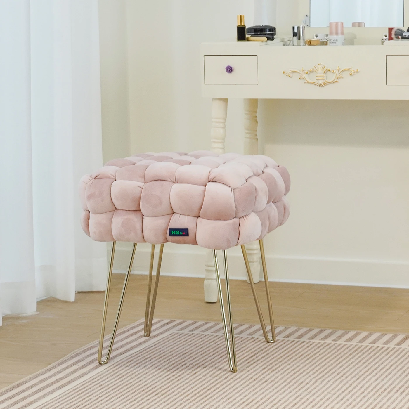 New Design Footstool Ottoman Stool With Gold Legs Footrest
