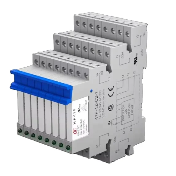 Toptan HF41F-1Z-C2-1 Slim Röle Din Raylı PCB Güç Rölesi Tutucu Bobin 24VDC Kontak 6A 250VAC Voltaj Rölesi Modül Kartı
