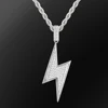White gold square cz lightning pendant +rope chain