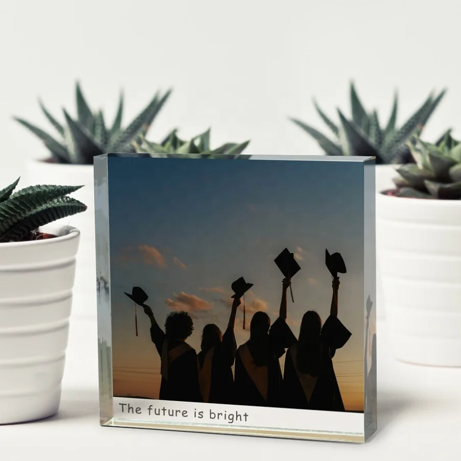 Custom Acrylic UV Printing Block Plaque Heart Shape Acrylic Photo Block Stand