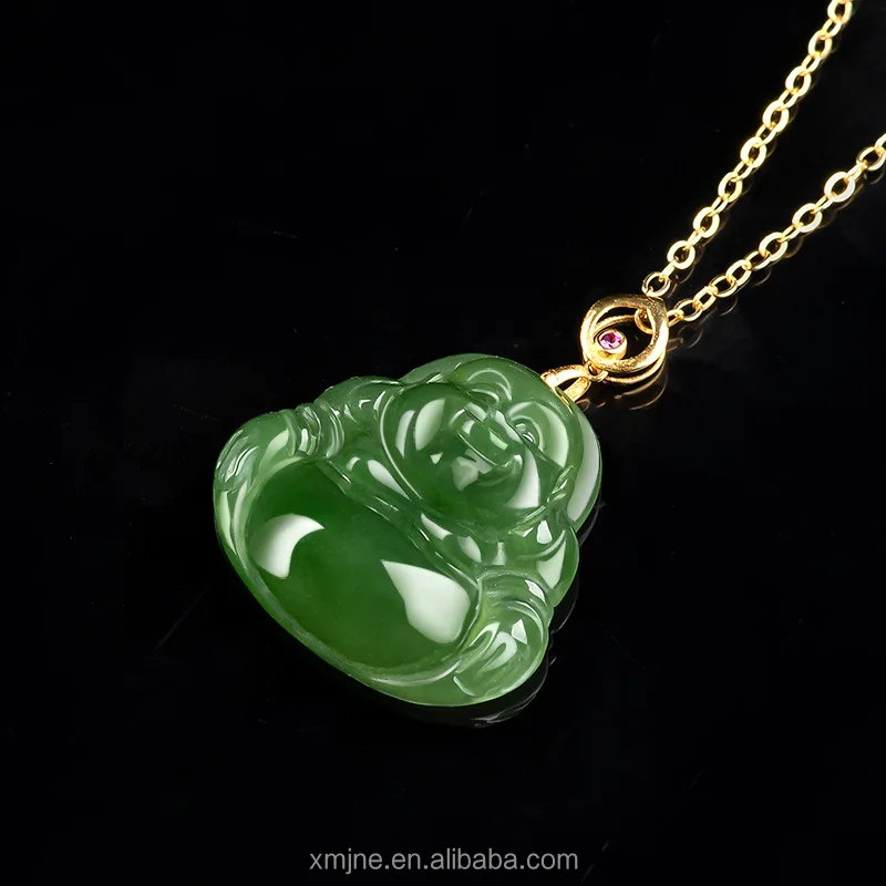 Ciondolo In Giadeite Del Buddha Che Ride: Collana Amuleto In Giada Di - Foto 14