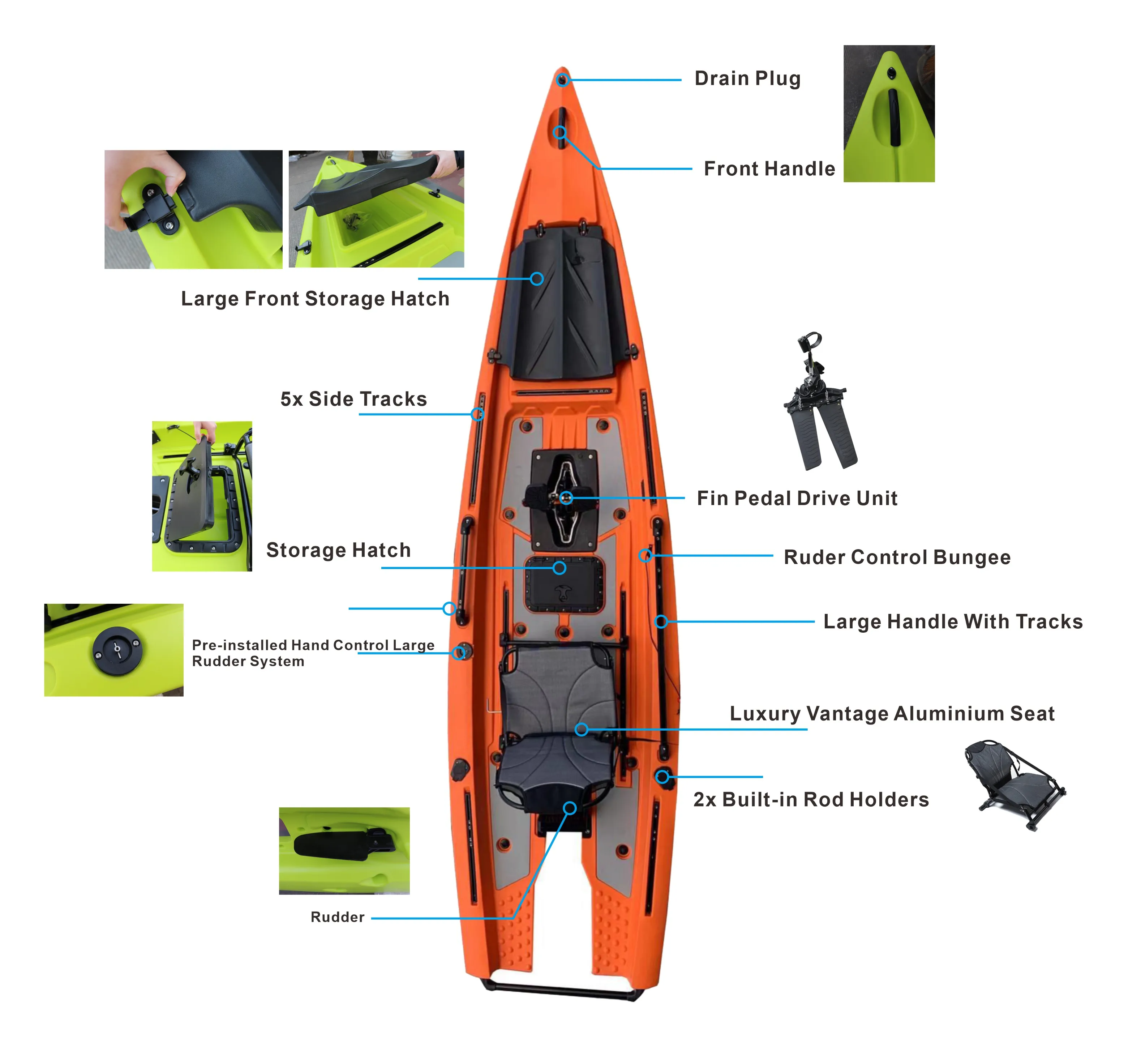 A 6hp 14ft 2023 Sit On Top Fishing Kayak Motor Pedal Drive Fishing