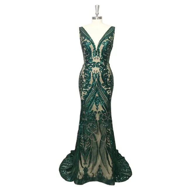 S165q Waist Slim New Summer Green Sleeveless Long V-neck Party Evening Dress S165q Waist Slim New Summer Green Sleeveless Long V-neck Party Evening Dress