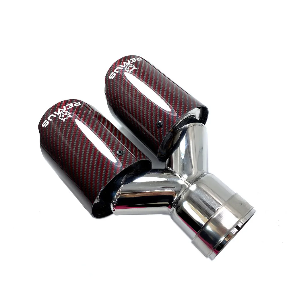 Car Modification Remus Universal Dual Sandy Automobile Exhaust Pipe Muffler Tip Red Carbon Fiber Series Car Exhaust Tip Muffler
