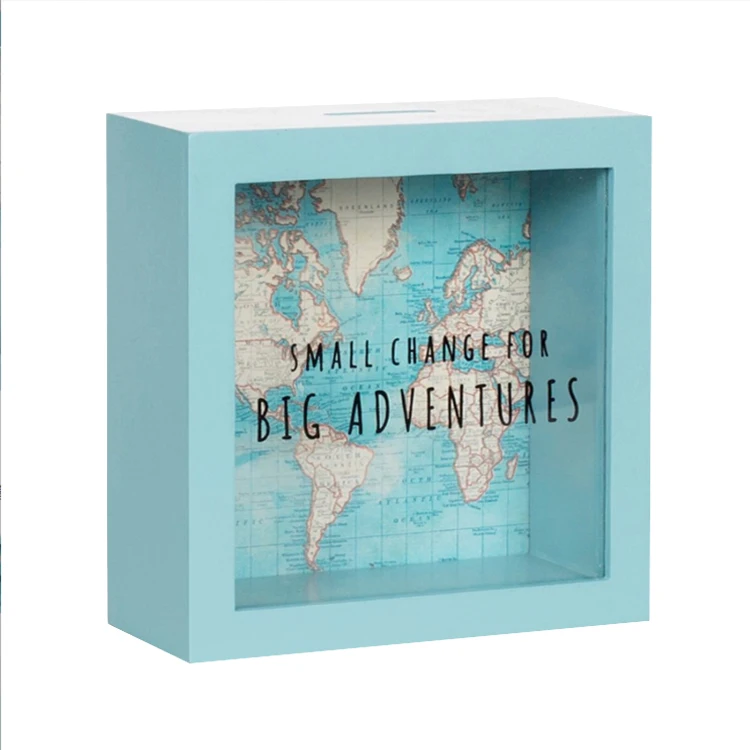 Customized 3D Shadow Box Frame Plain Printed Wood Glass Money Bank Saving Box with Piggy Home Decor and Storage Usage