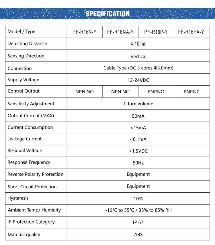 Data Sensor R16 ECOTTER PF-R16-Y Square Capacitive Sensor for Liquid & Level Detection
