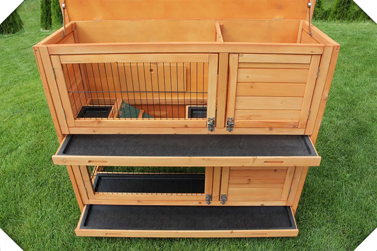 Large Wooden Rabbit Hutch Two Layer Wire Pet House Cage for Puppy Dog Wholesale Customized Pet Cat Rabbit Cage