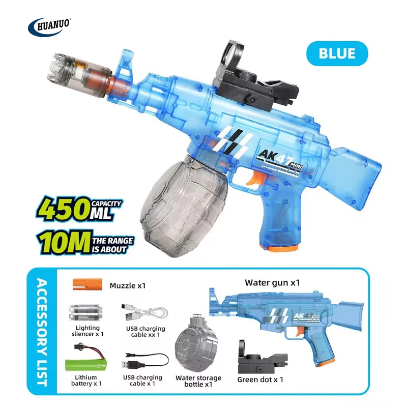 Pistolet à Eau Électrique Avec Lumières LED – Grande Capacité 500CC, Portée 28-32 Ft – Été Piscine Plage