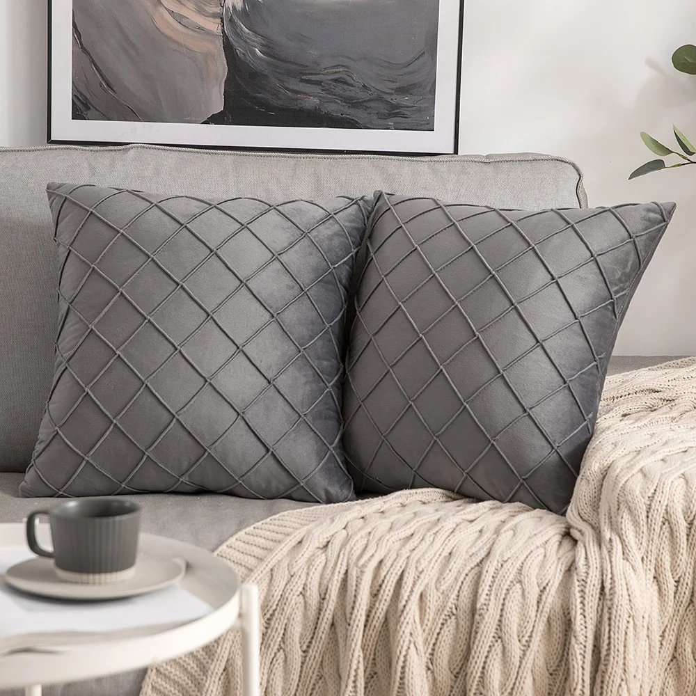 Luxury Sofa Velvet Pillow Cases Home Decoration Checked Velvet Pillow ...
