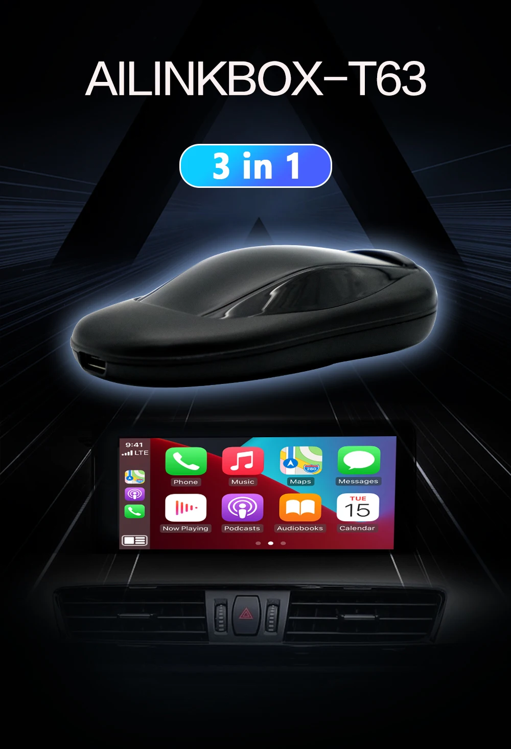 Mini Carplay Ai Box T63 - Universal Wireless Android Auto